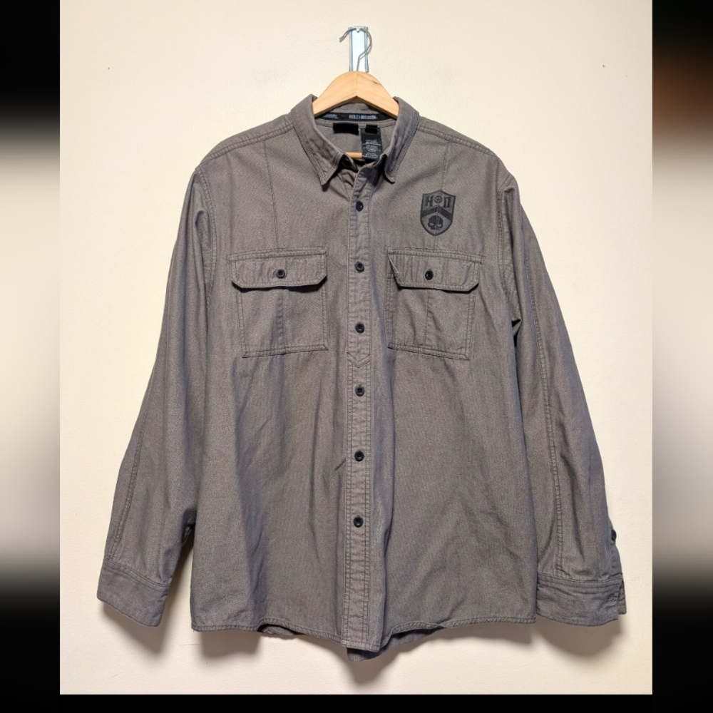 Harley Davidson Mens XL Gray Heavyweight Button Down Overshirt